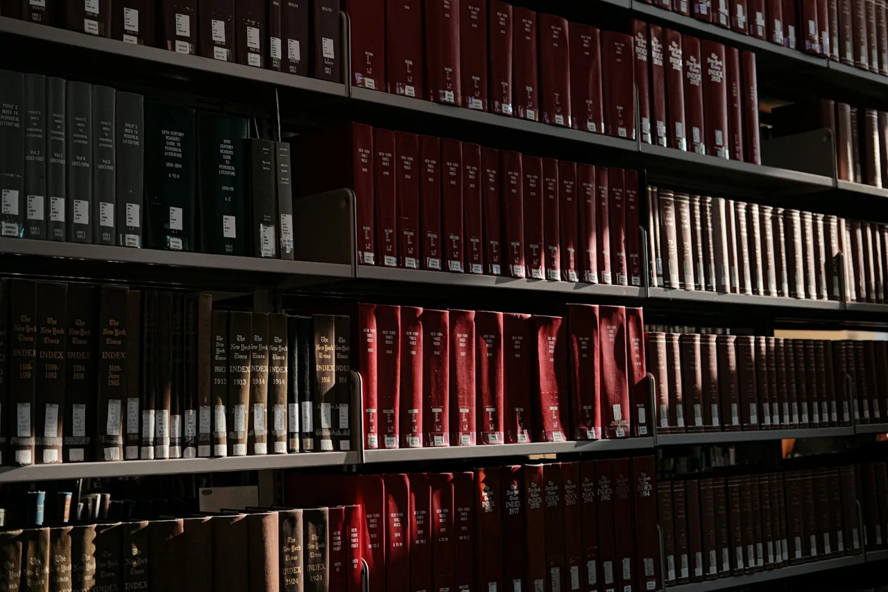 Sunlight on bookshelves in a Waterloo, Ontario library